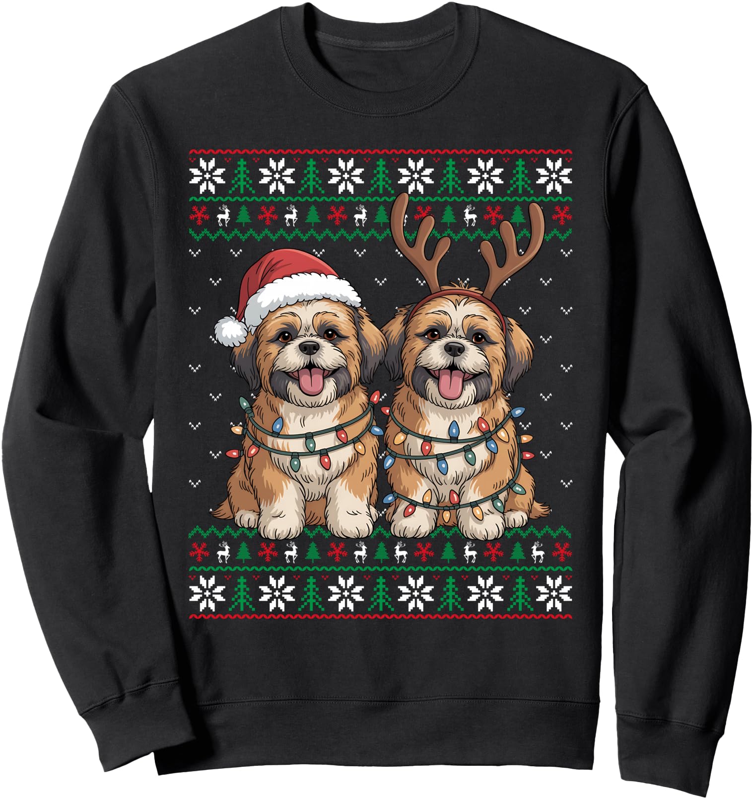 Ugly Xmas Lights Men Women Shih Tzu Dog Christmas Sweater Sweatshirt
