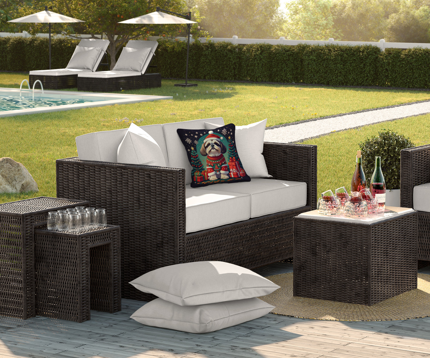 Shih Tzu Christmas Fabric Decorative Pillow