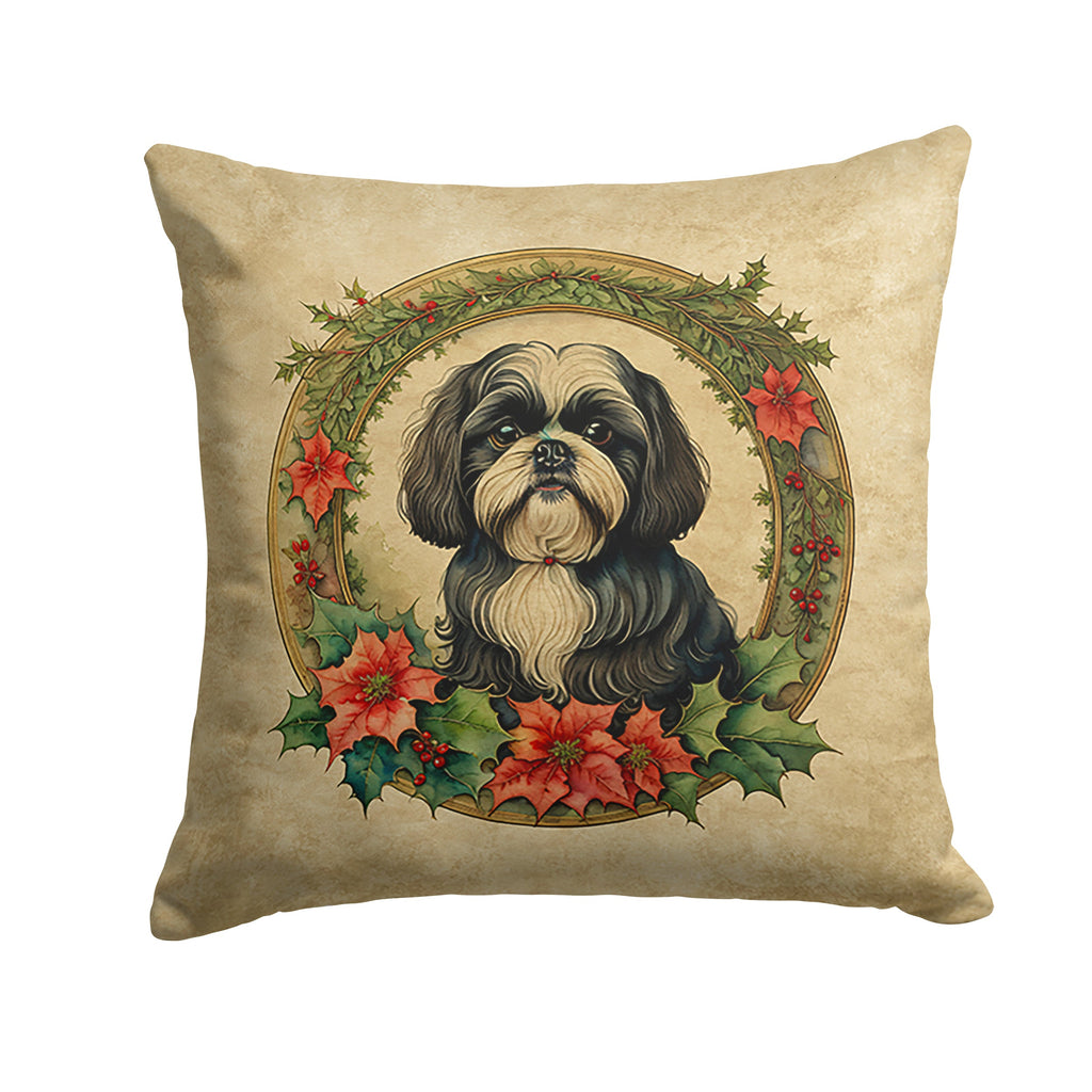 Shih Tzu Christmas Flowers Throw Pillow