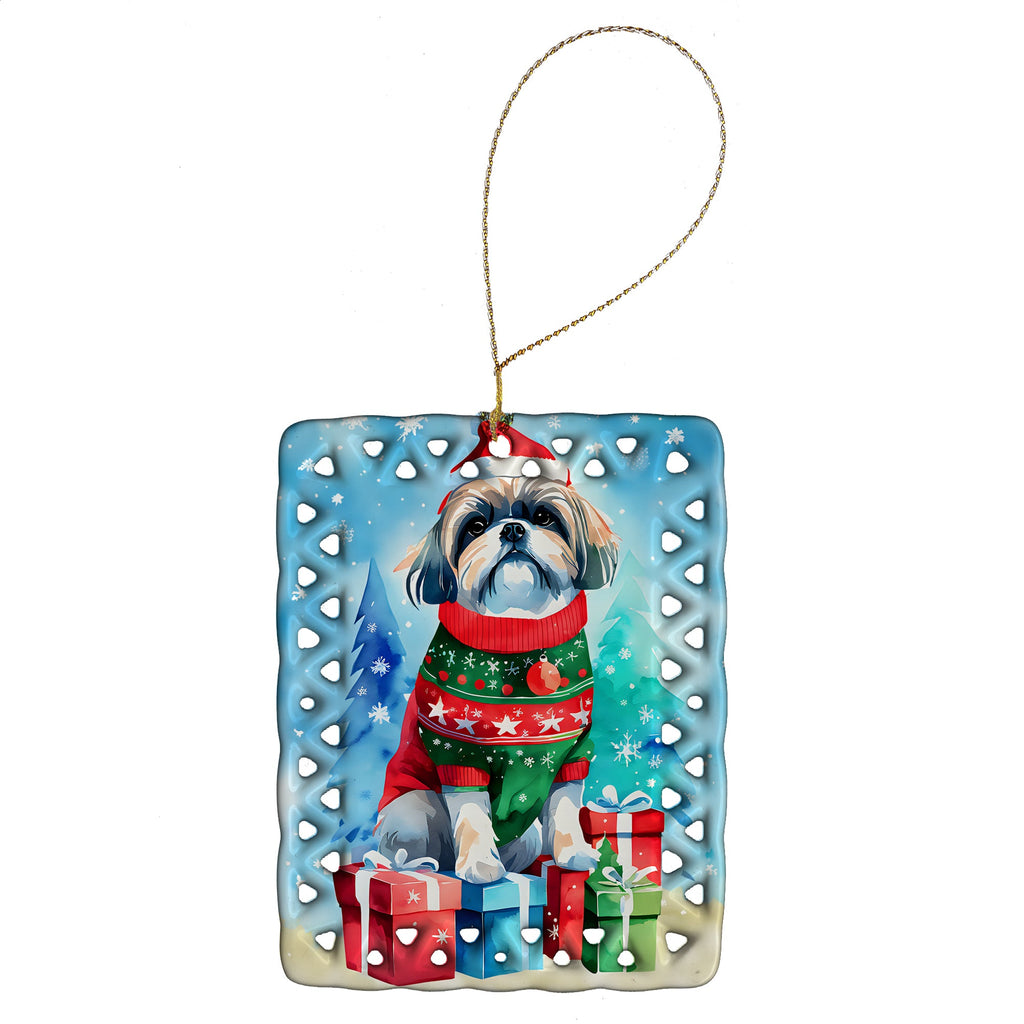 Shih Tzu Christmas Porcelain Ornament