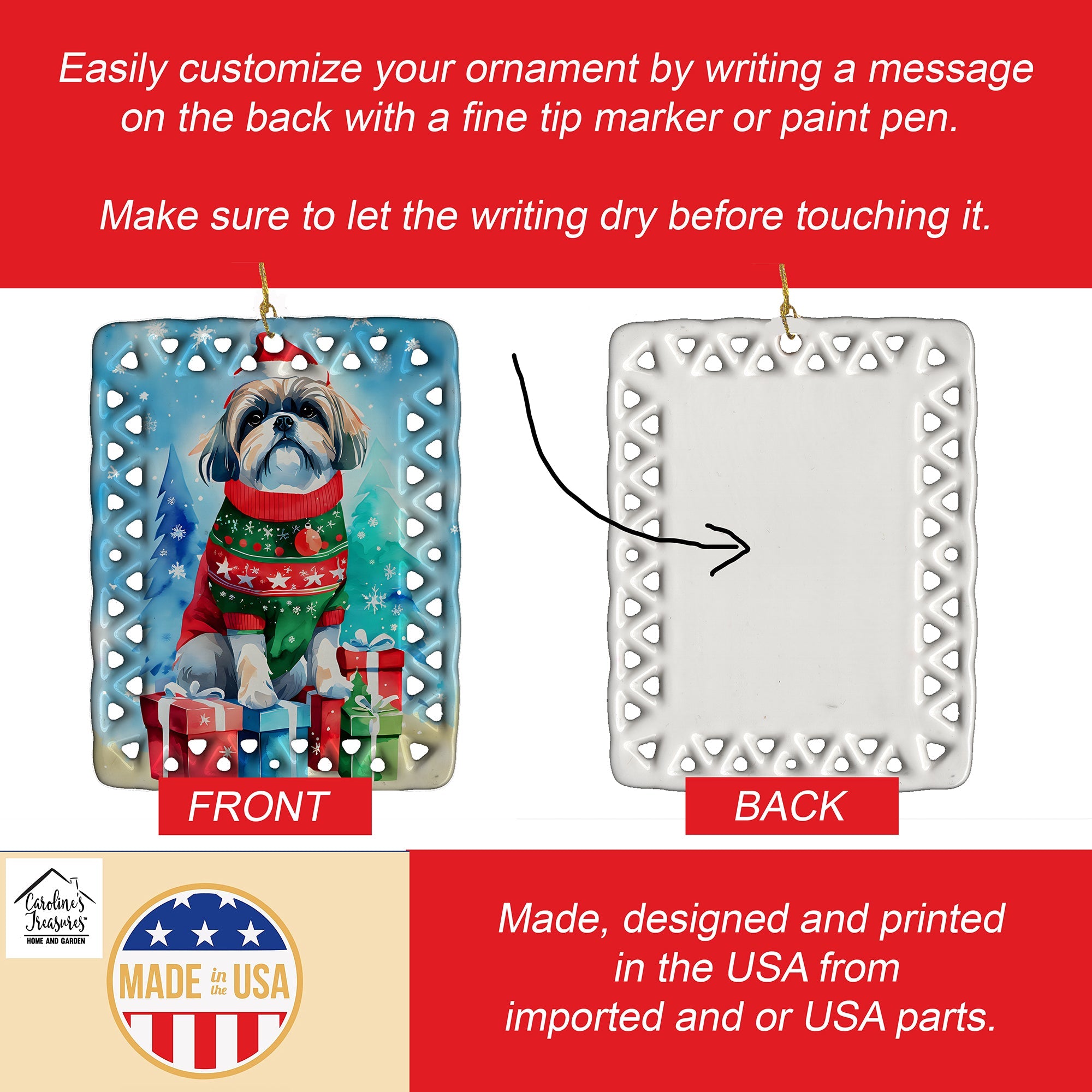 Shih Tzu Christmas Porcelain Ornament