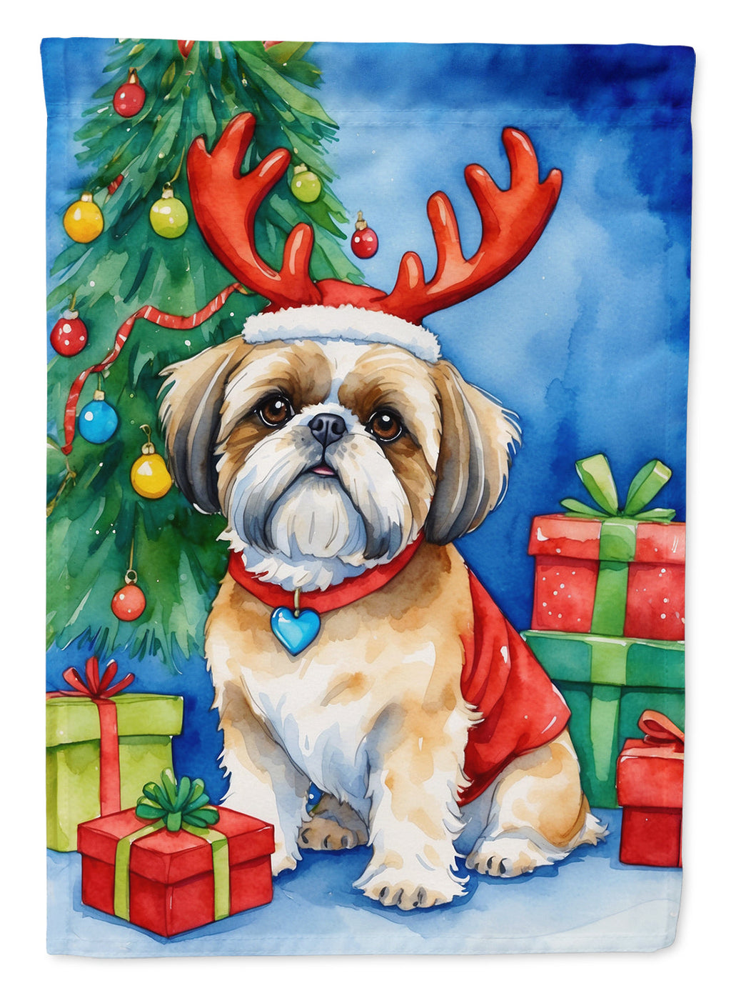 Shih Tzu Christmas Reindeer House Flag