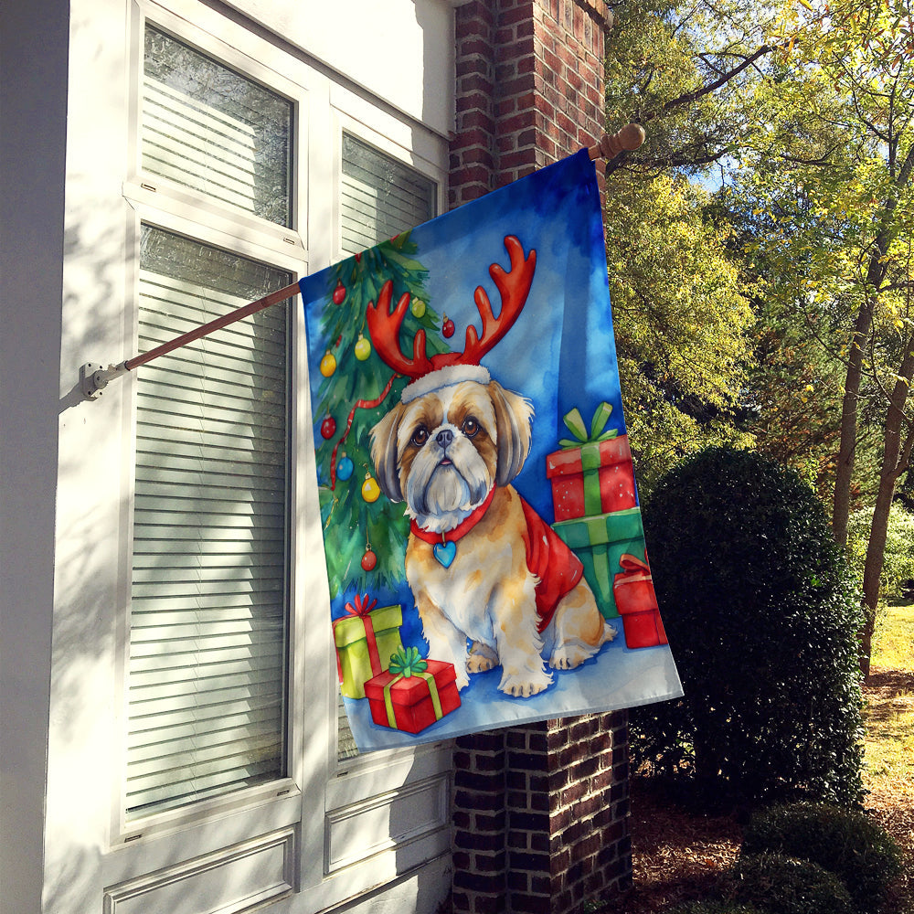 Shih Tzu Christmas Reindeer House Flag