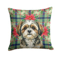 Brindle Shih Tzu Christmas PoinsettIas Throw Pillow