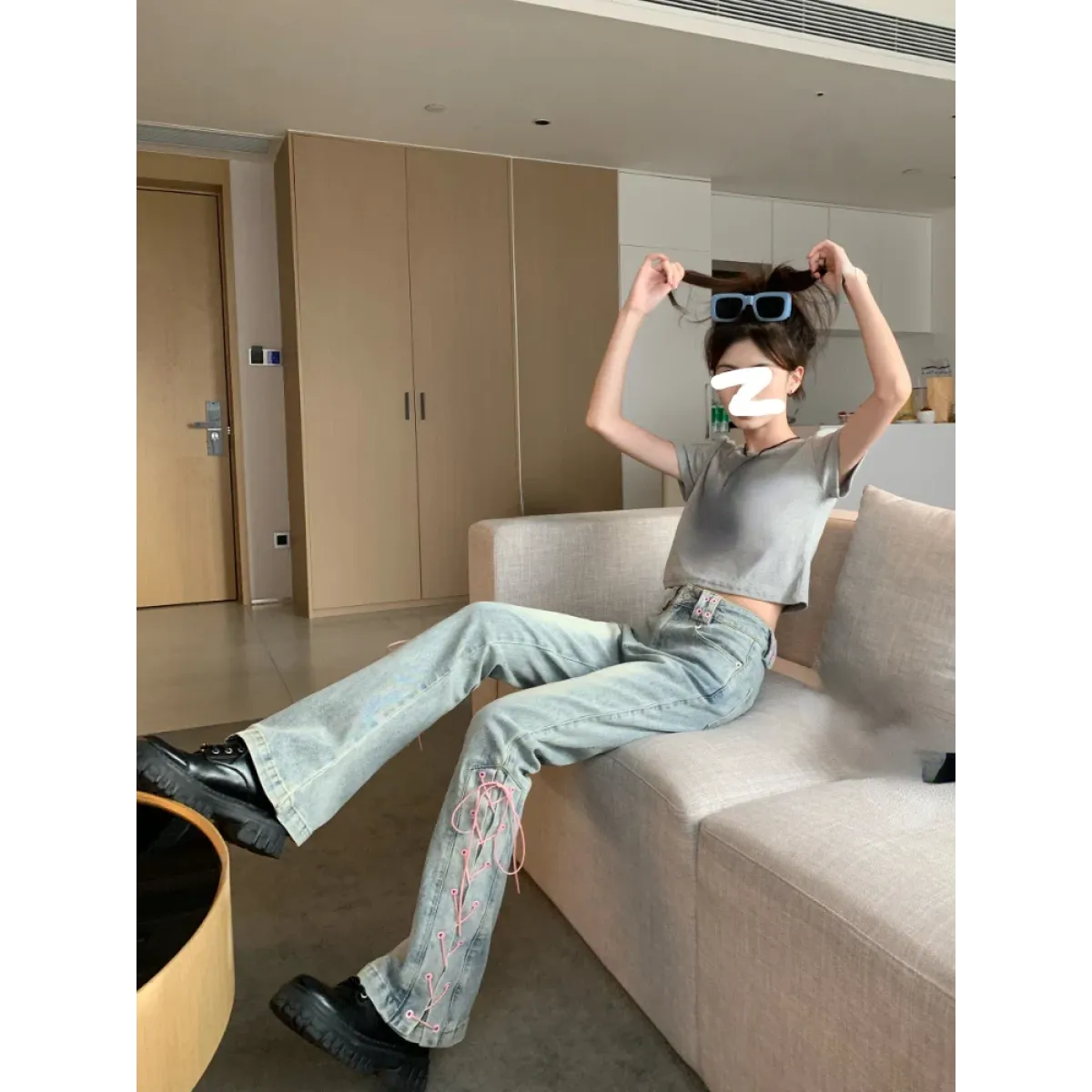 Denim Vintage Harajuku Lace-Up Flare Jeans