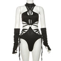 Gothic Techwear Hollow-Out Bodysuit