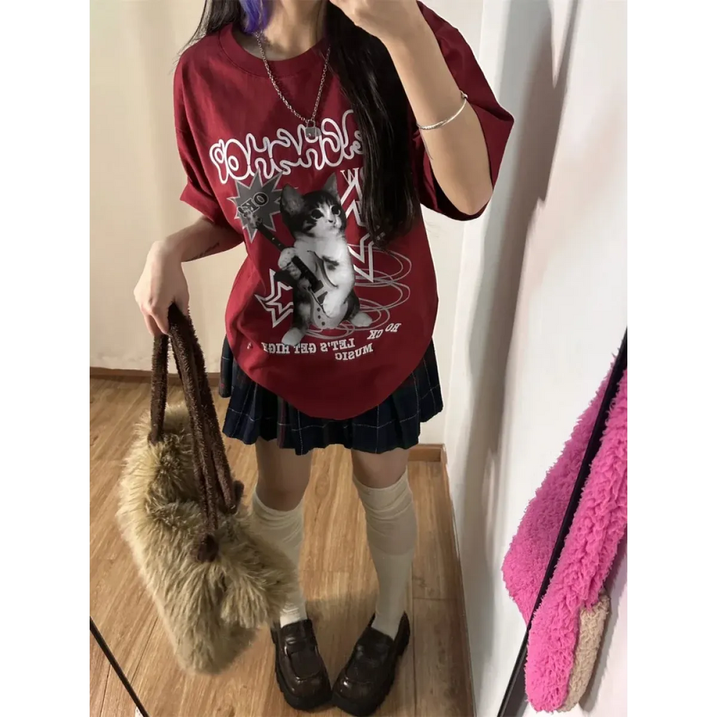 Harajuku Punk Cat Print T-Shirt