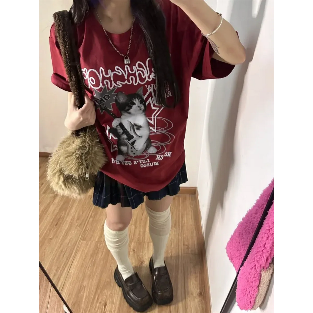 Harajuku Punk Cat Print T-Shirt
