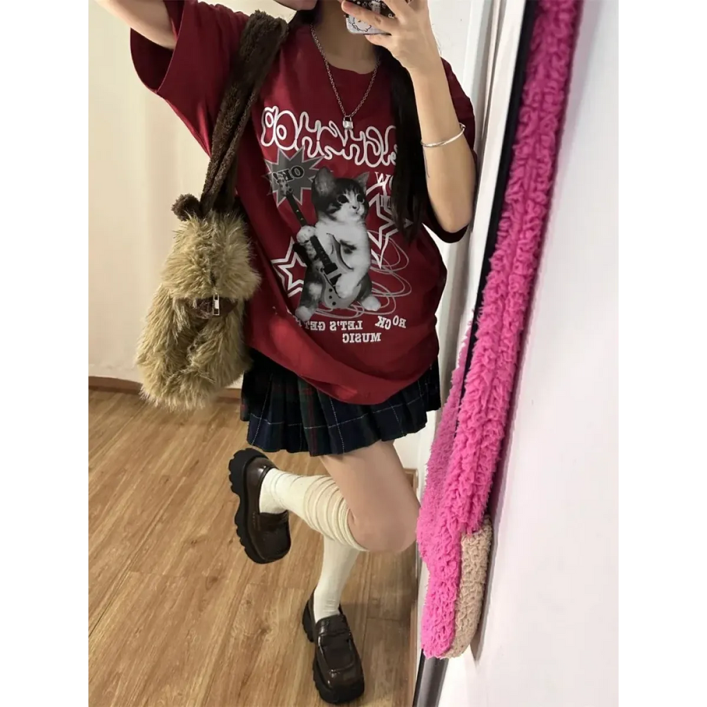 Harajuku Punk Cat Print T-Shirt