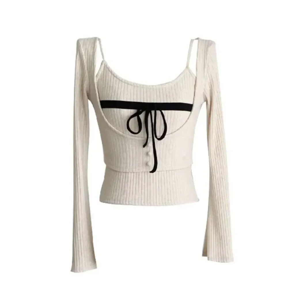 Gyaru Ribbed Knit Sweater Top