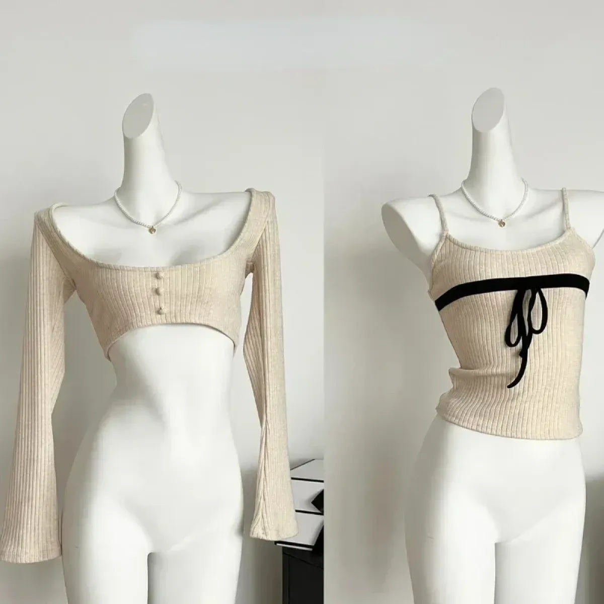 Gyaru Ribbed Knit Sweater Top