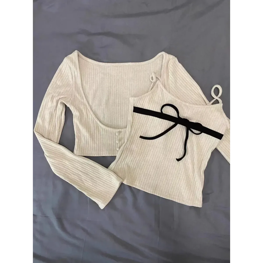 Gyaru Ribbed Knit Sweater Top